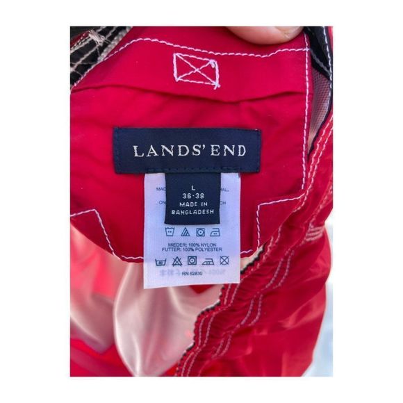Lands End Swim Shorts Trunks Red Black Lined Sz L - Picture 3 of 5